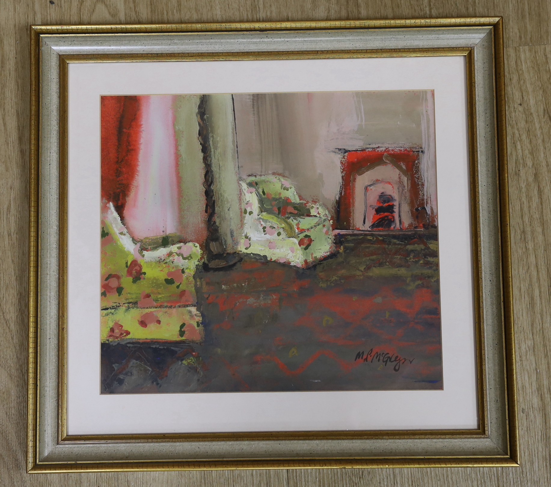 Mhairi P. McGregor RSW (b.1971) gouache, 'The Drawing Room', signed with Art Supermarket label verso, 26 x 30cm